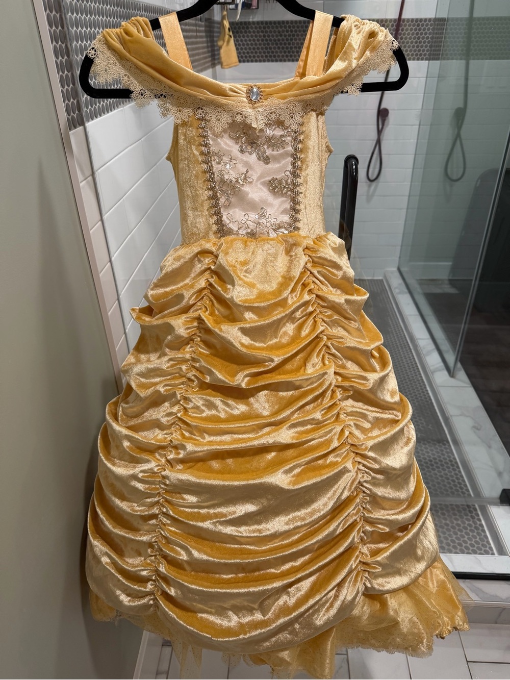 What a Character Belle Princess Costume Dress Girls S 5/6 Yellow Hoop Skirt